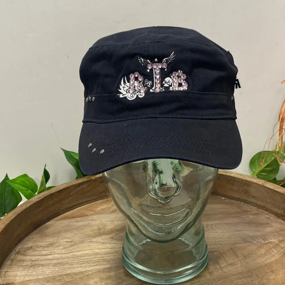 Light Pink Bling RTB Real Tough B itch Black Baseball Cap Hat Biker Babe